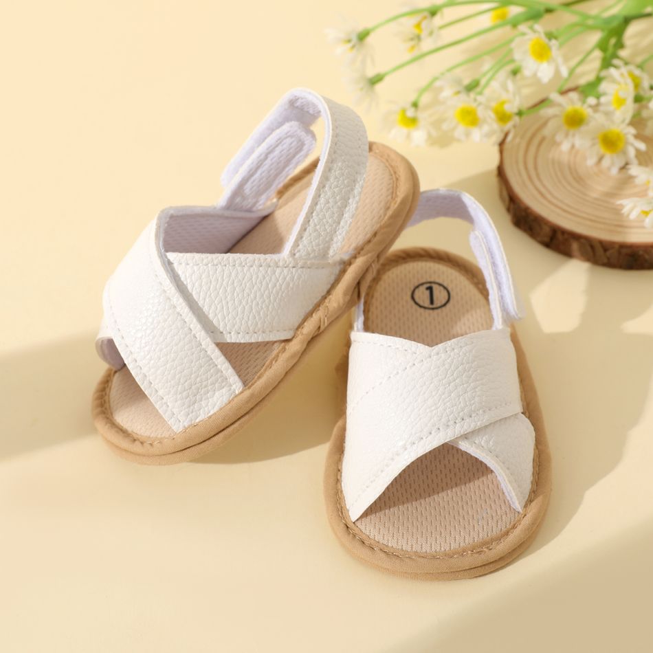 Baby / Toddler Crisscross Strap Slingback Open Toe Soft Sole Sandals Prewalker Shoes White big image 3