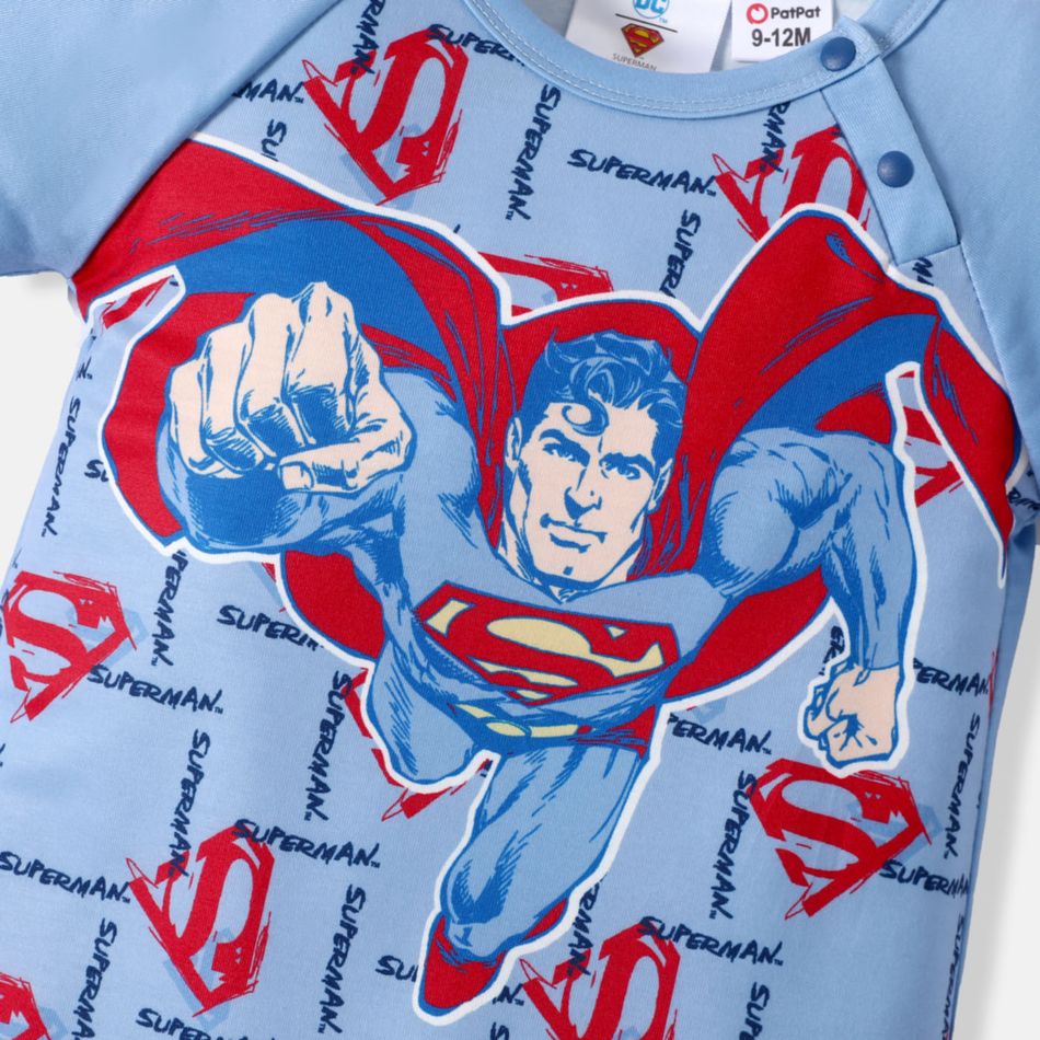 Superman Baby Boy Raglan-sleeve Graphic Snap Jumpsuit Blue big image 5