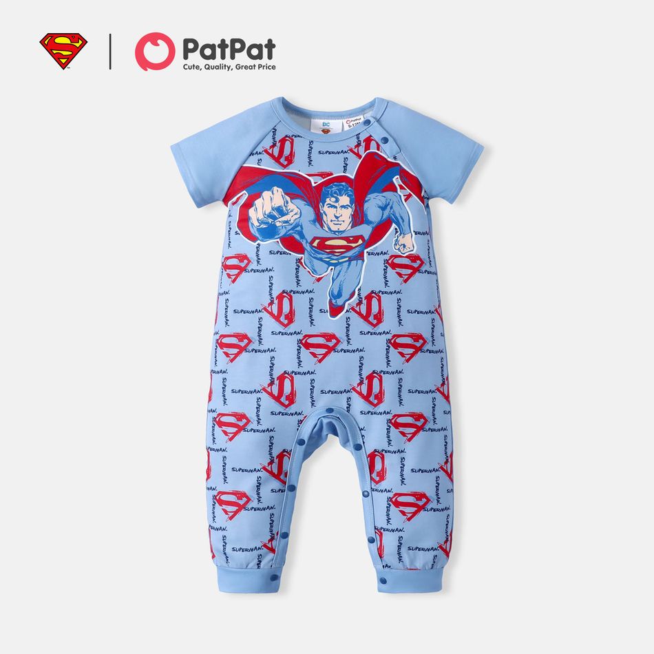 Superman Baby Boy Raglan-sleeve Graphic Snap Jumpsuit Blue