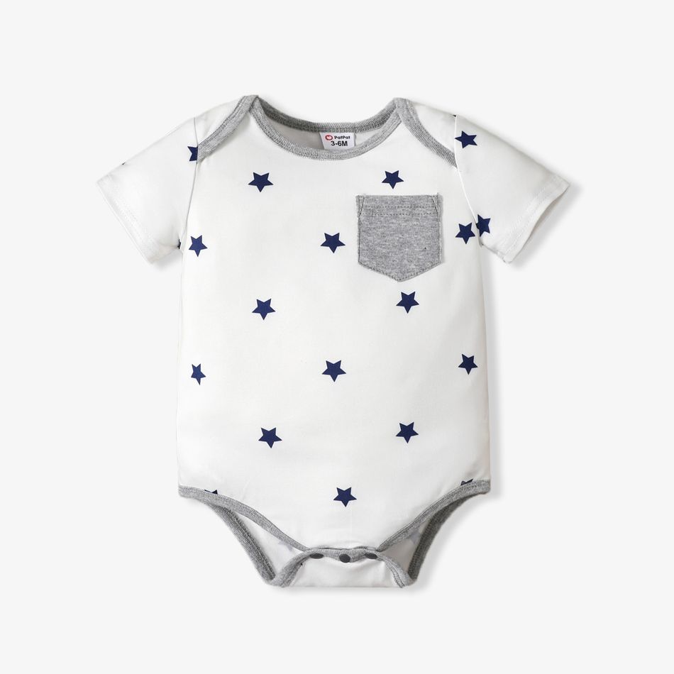 Baby Boy/Girl Stars/Striped Short-sleeve Romper White big image 1