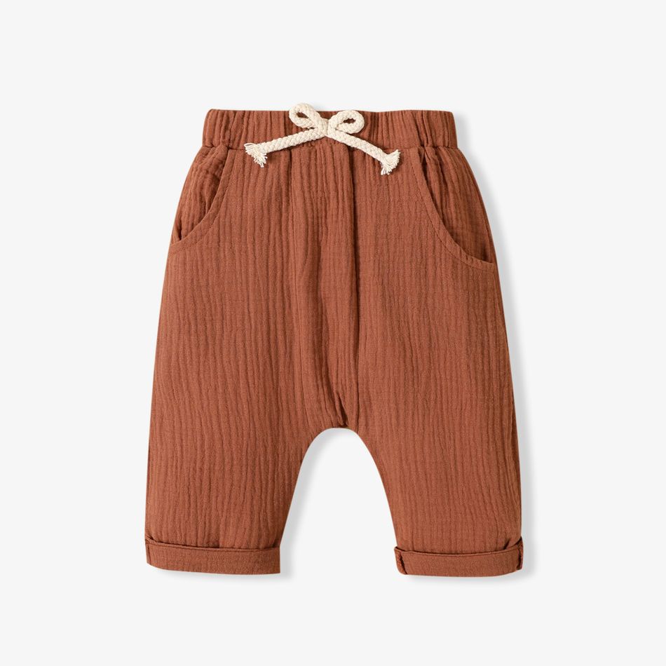 Baby Boy/Girl Crepe Brown/Khaki Striped Elasticized Waist Harem Pants Brown