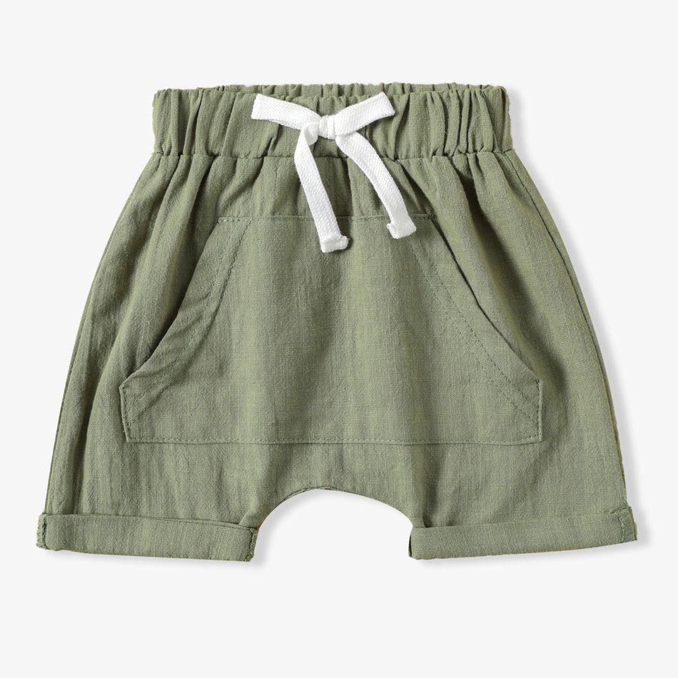 Baby Boy Solid Elasticized Waist Loose Fit Shorts with Pocket Army green