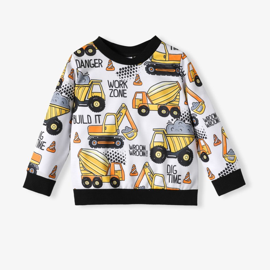 Toddler Boy Casual Vehicle Print Pullover Sweatshirt White big image 1