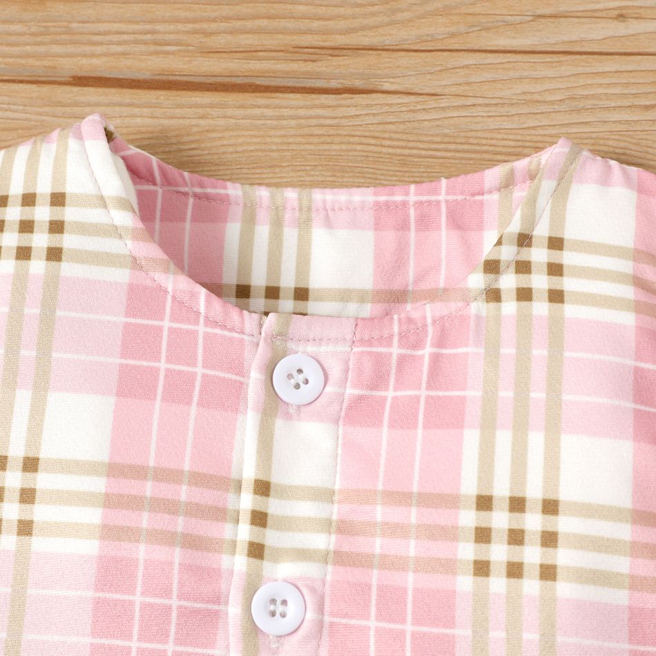 Baby Girl Pink Plaid Button Up Sleeveless Tank Dress Pink big image 3