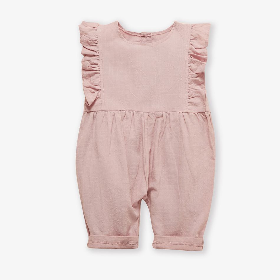 Solid Ruffle Decor Sleeveless Baby Jumpsuit Light Pink big image 1