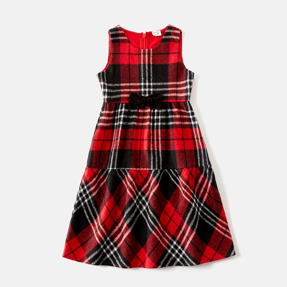 Family Matching Red Plaid Sleeveless Dresses and Long-sleeve Shirts Sets Red big image 7