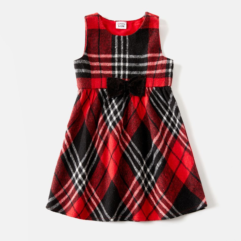 Family Matching Red Plaid Sleeveless Dresses and Long-sleeve Shirts Sets Red big image 2
