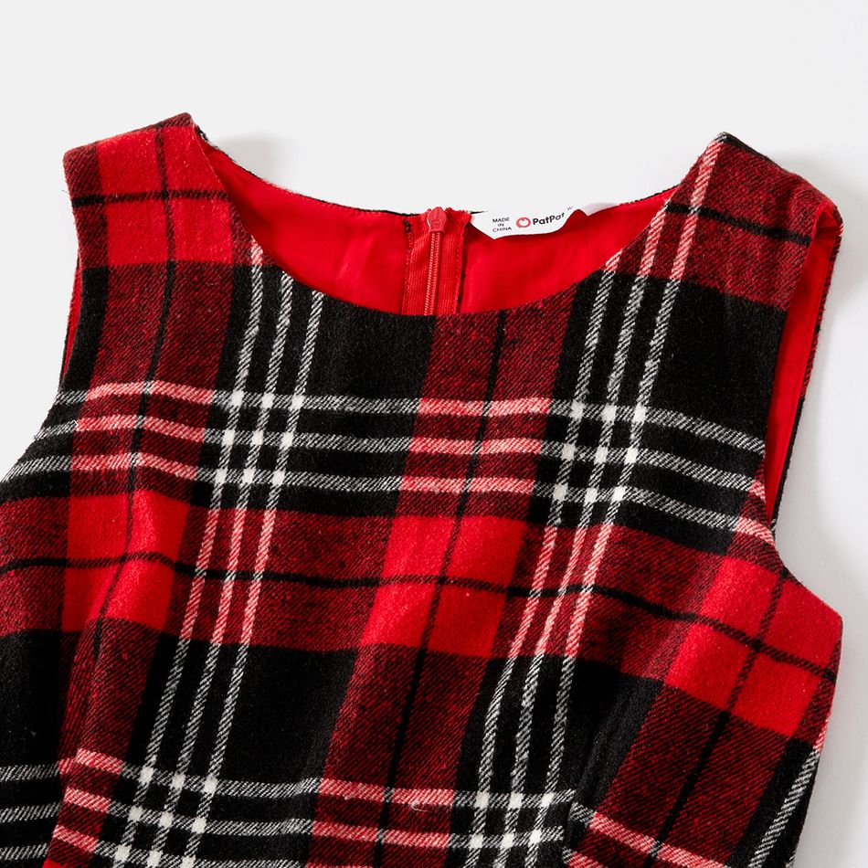 Family Matching Red Plaid Sleeveless Dresses and Long-sleeve Shirts Sets Red big image 12