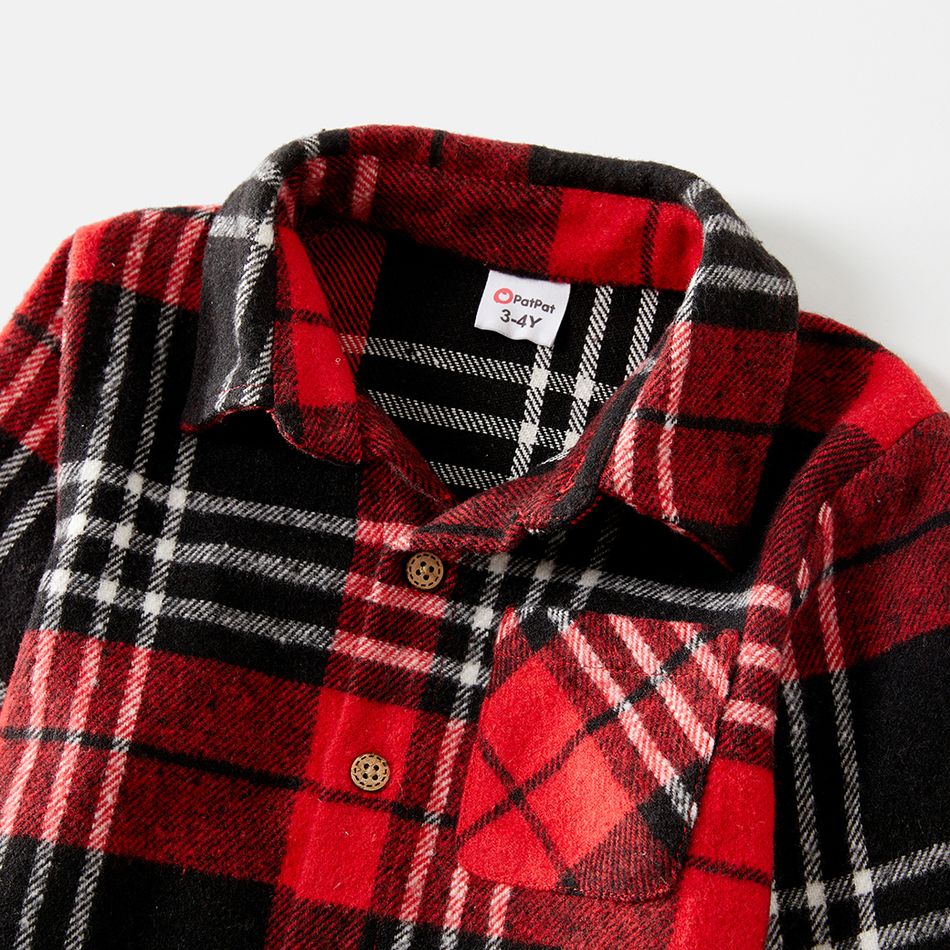 Family Matching Red Plaid Sleeveless Dresses and Long-sleeve Shirts Sets Red big image 8