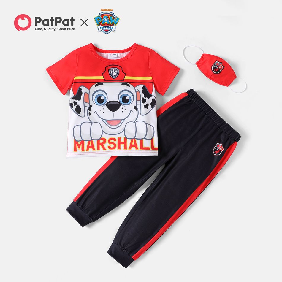 PAW Patrol 3-piece Toddler Boy/Girl Colorblock Tee and Sweatshirt Pants Set with Face Mask Red