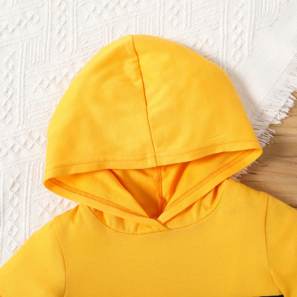 Baby Boy/Girl Letter Print Colorblock Hooded Short-sleeve Top and Shorts Set TenderYellow big image 3