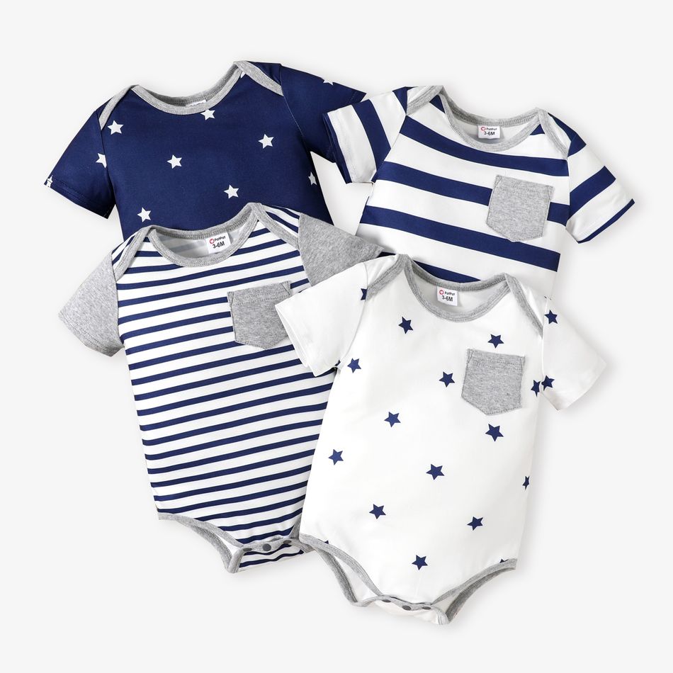 Baby Boy/Girl Stars/Striped Short-sleeve Romper White big image 2