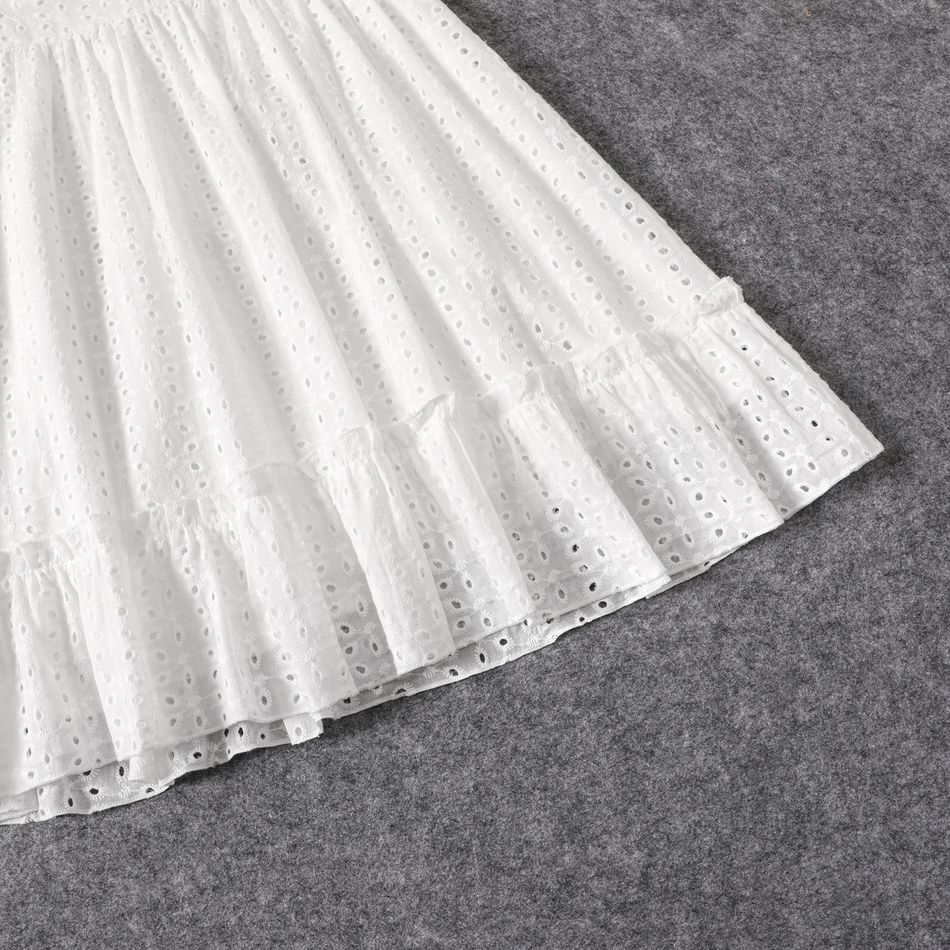 100% Cotton White Hollow-Out Floral Embroidered Ruffle Sleeveless Dress for Mom and Me White big image 17