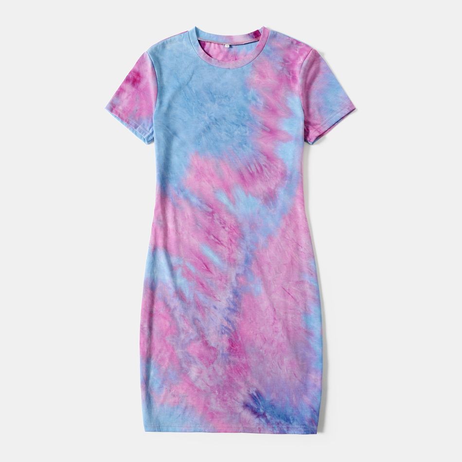 Tie Dye Round Neck Short-sleeve Bodycon T-shirt Dress for Mom and Me bluishviolet big image 2