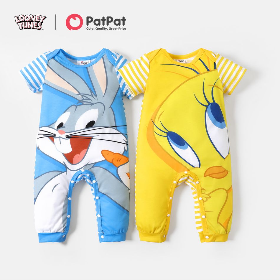 Looney Tunes Baby Boy/Girl Cartoon Animal Print Short-sleeve Jumpsuit Blue