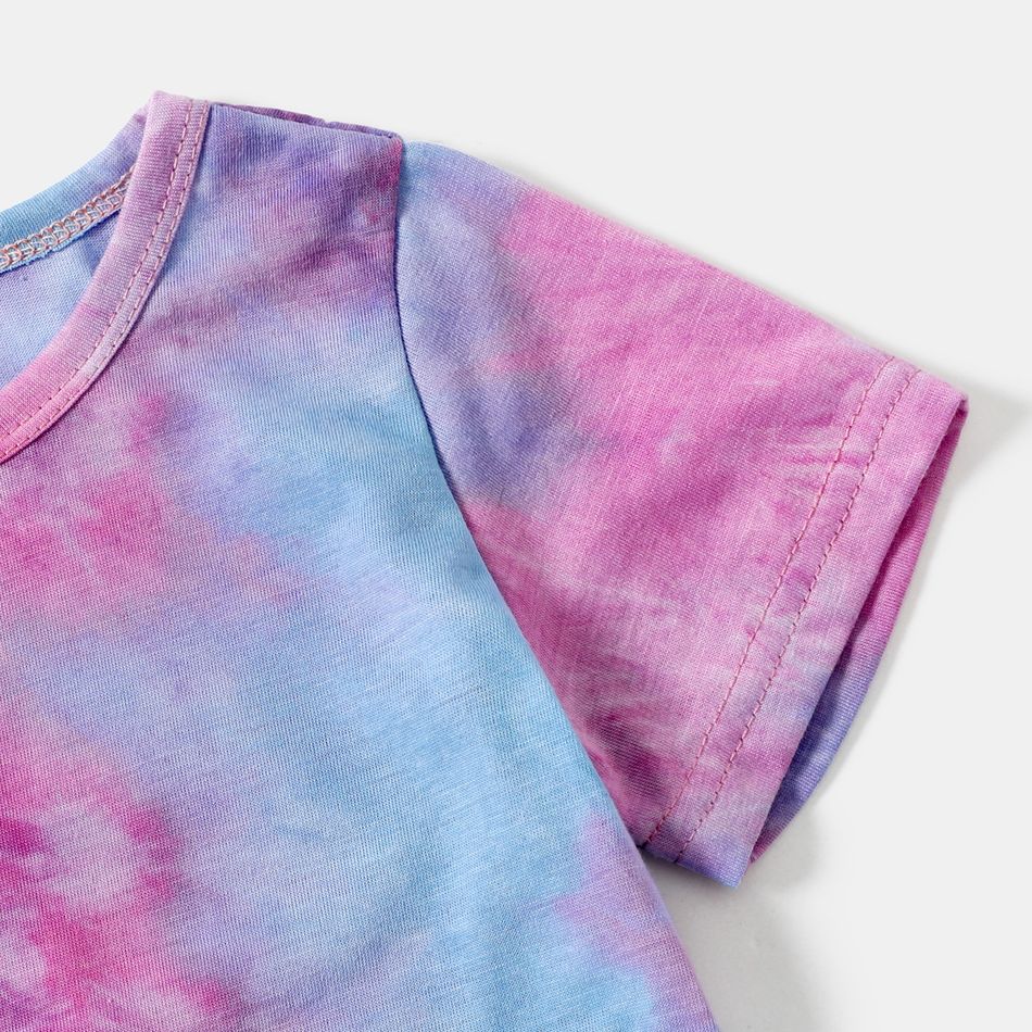 Tie Dye Round Neck Short-sleeve Bodycon T-shirt Dress for Mom and Me bluishviolet big image 5
