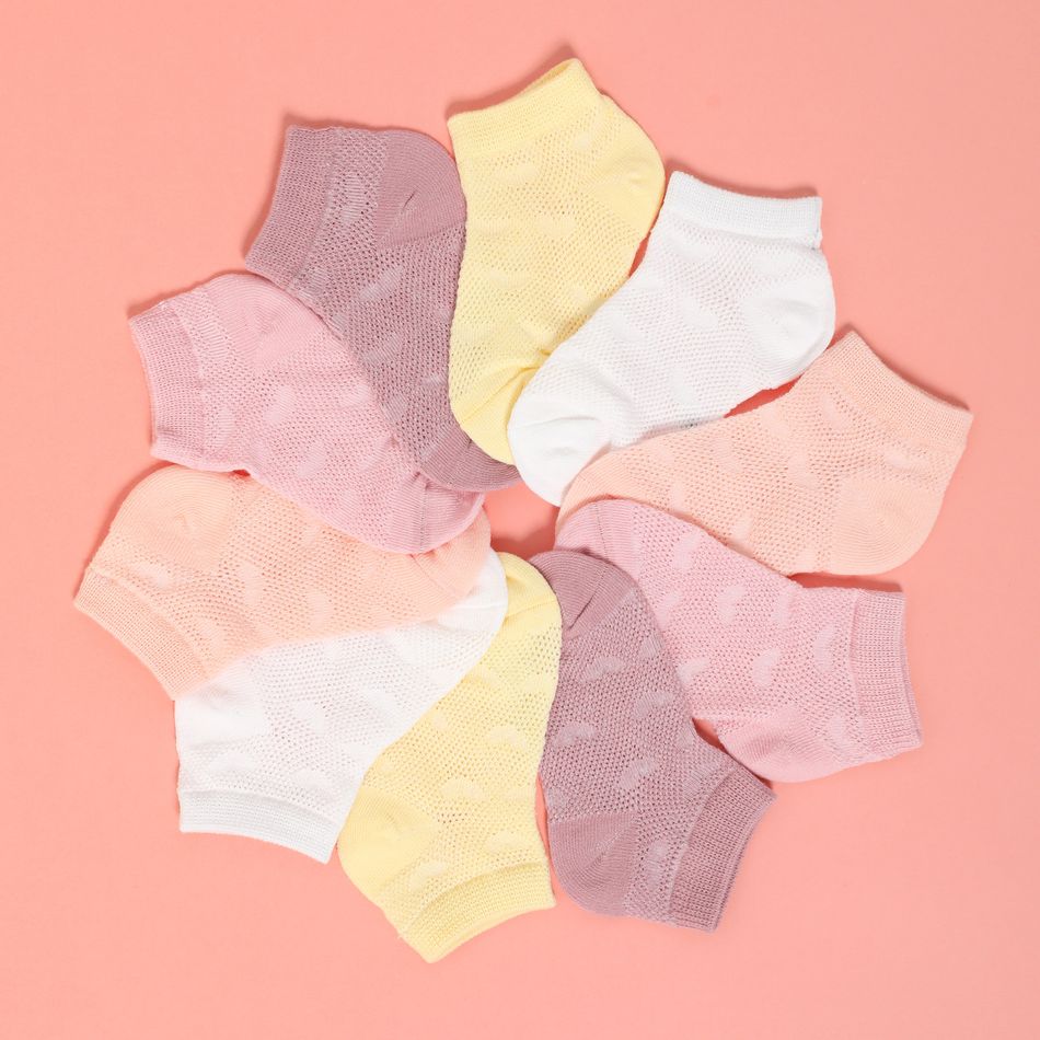 5-pairs Baby / Toddler / Kid Heart Stars Pattern Mesh Panel Socks Pink