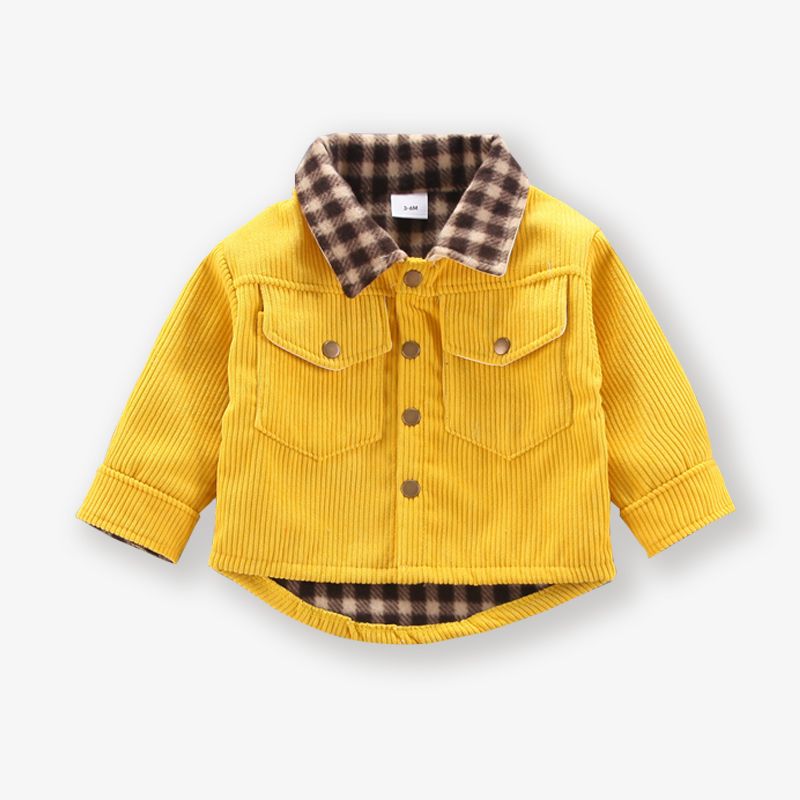 Baby Solid Long-sleeve Lapel Collar Corduroy Coat Jacket Yellow