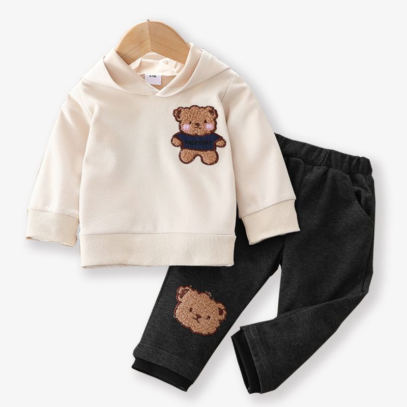 2pcs Baby Cartoon Bear Pattern Long-sleeve Hoodie and Trousers Set White big image 1
