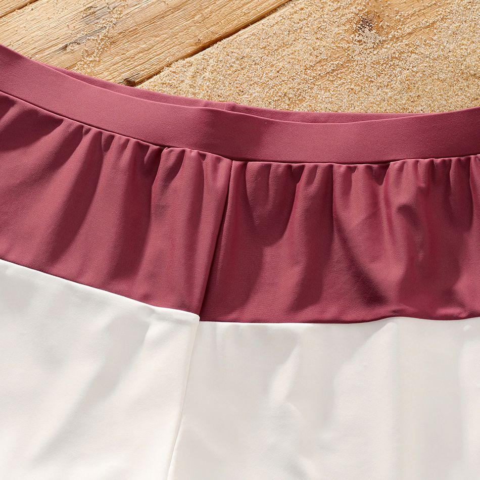 Family Matching Colorblock Swim Trunks Shorts and Two-Piece Ruched Drawstring Bikini Set Swimsuit Cameo brown big image 10