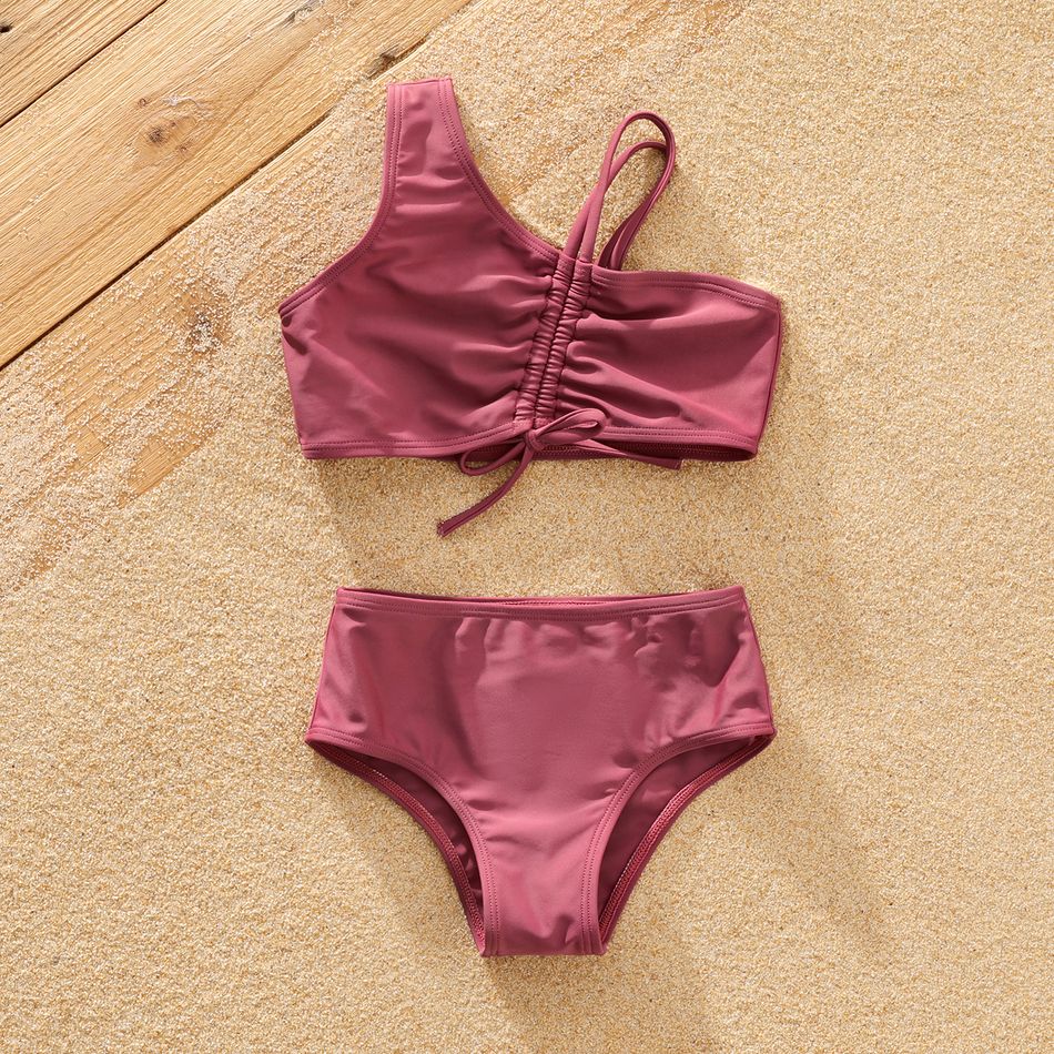 Family Matching Colorblock Swim Trunks Shorts and Two-Piece Ruched Drawstring Bikini Set Swimsuit Cameo brown big image 7