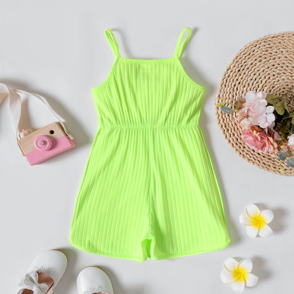 Toddler Girl Solid Color Ribbed Cami Rompers LUMINOUSYELLOW big image 3