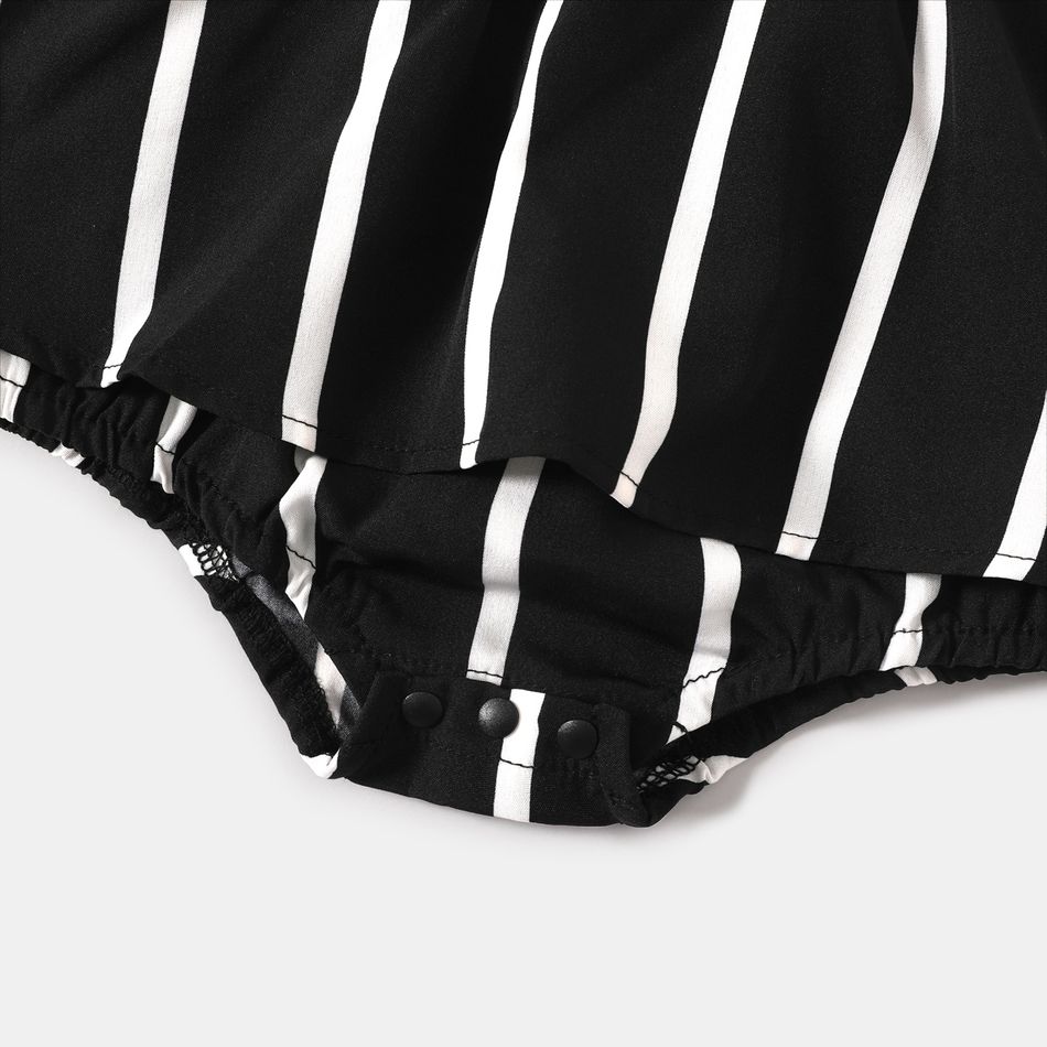 Black Ribbed Splicing Striped Belted Sleeveless Romper for Mom and Me Black big image 9