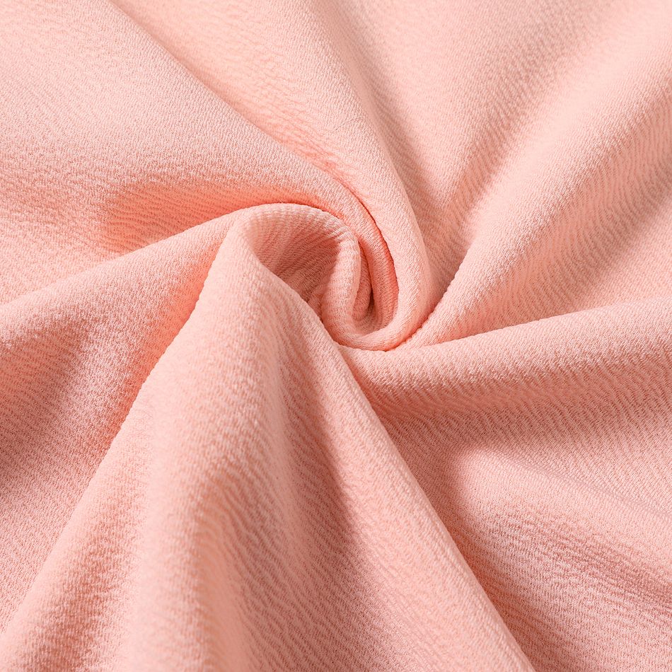 Pink 3D Floral Applique Mesh Long-sleeve Belted Slim-fit Dress for Mom and Me Pink big image 11