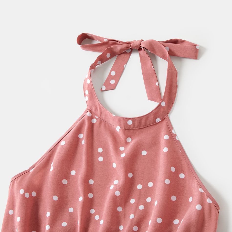 Polka Dots Pink Halter Neck Sleeveless Belted Romper for Mom and Me Mauve Pink big image 3