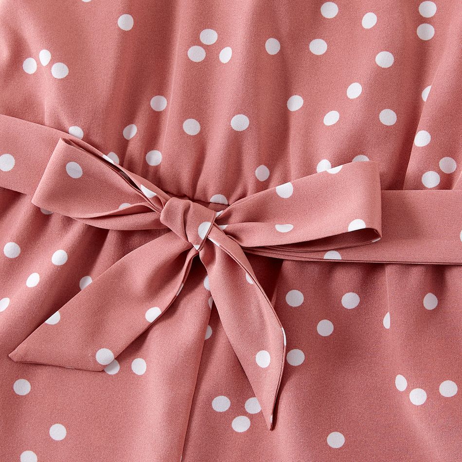 Polka Dots Pink Halter Neck Sleeveless Belted Romper for Mom and Me Mauve Pink big image 4