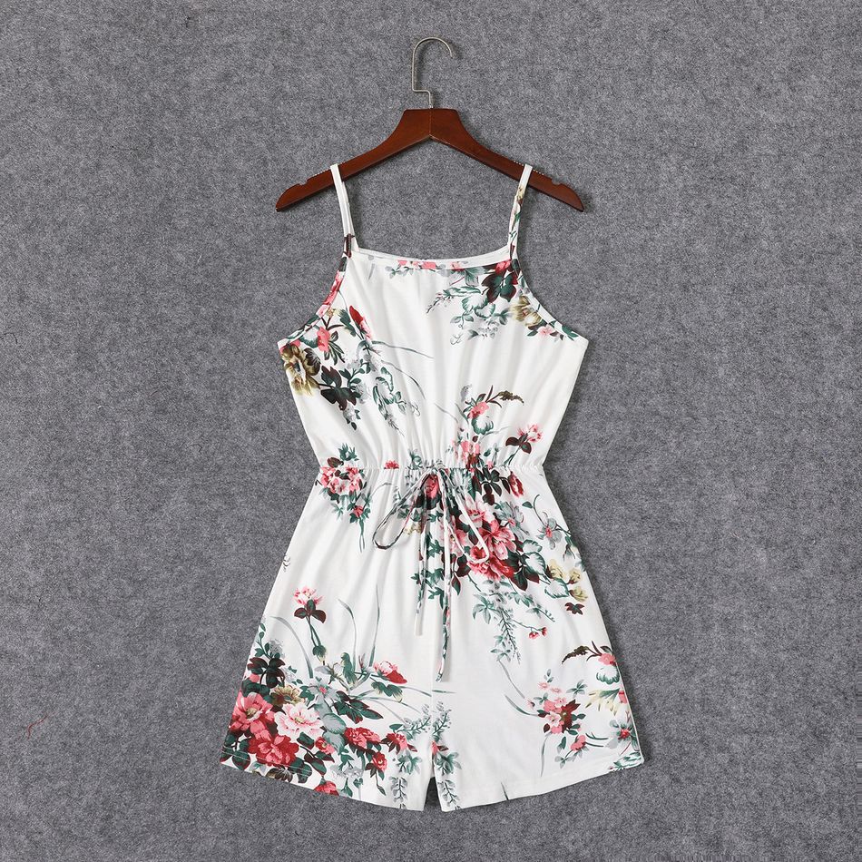 Floral Print White Sleeveless Spaghetti Strap Romper for Mom and Me White big image 2