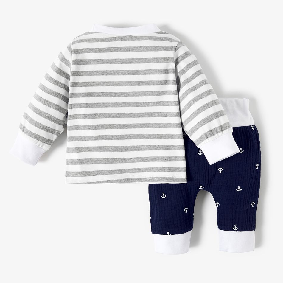 3pcs Baby 95% Cotton Long-sleeve Striped Pullover Set Dark Blue big image 8