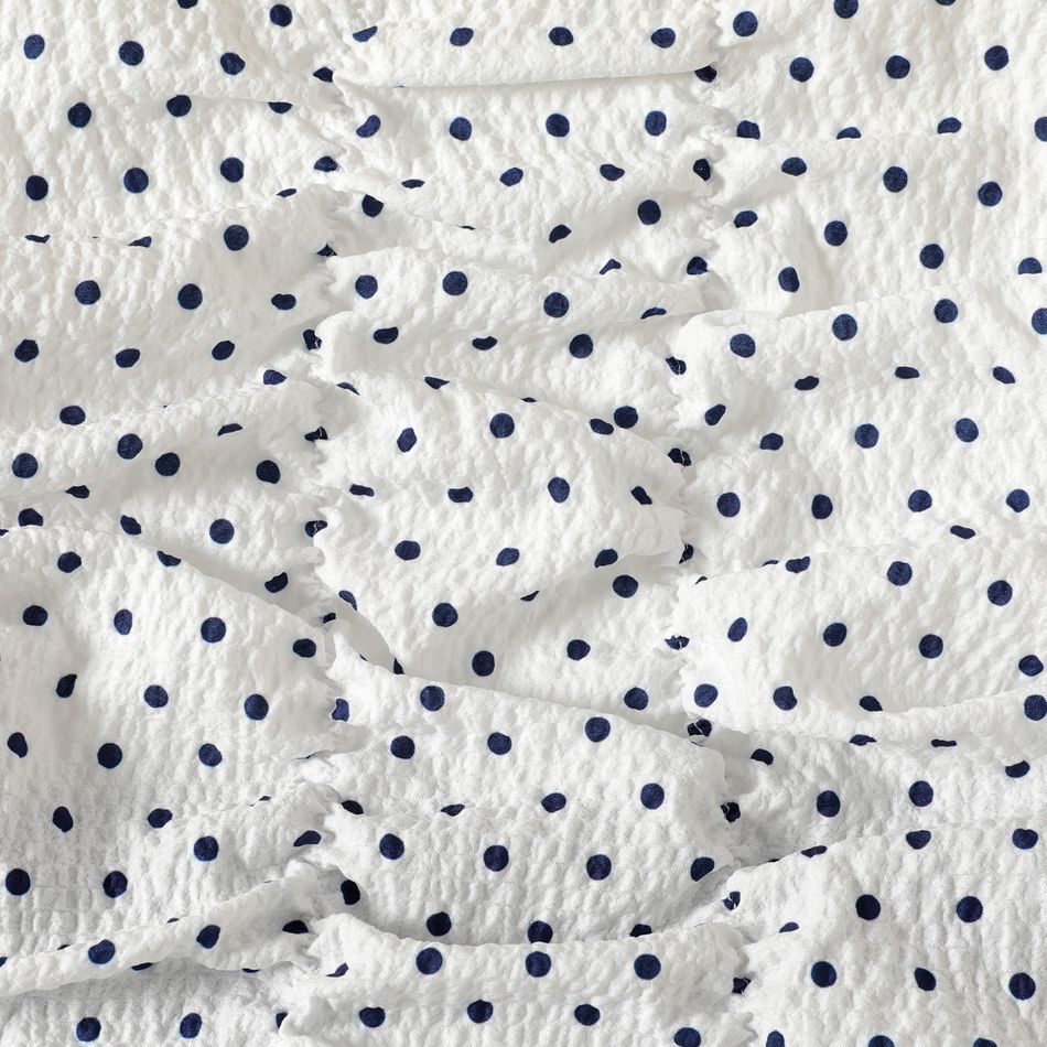 2pcs Kid Girl Polka dots Bowknot Design Ruched Puff-sleeve Blouse and Elasticized Shorts Set Royal Blue big image 4