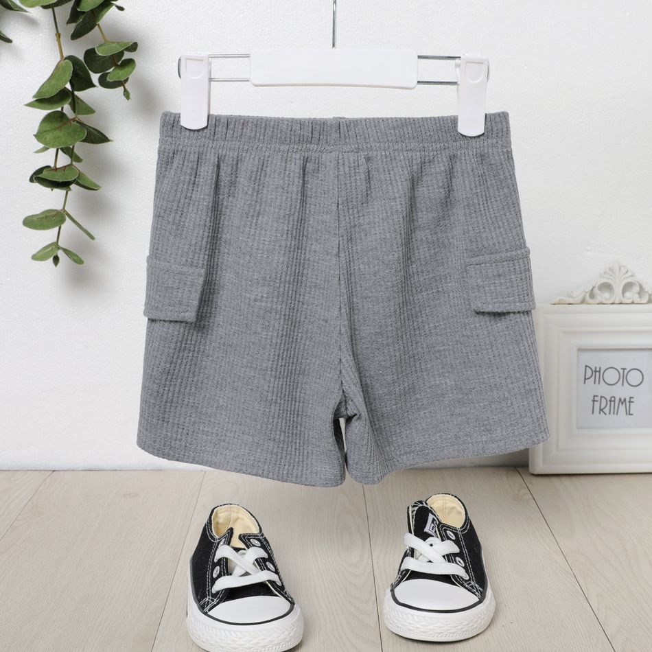 Toddler Boy Solid Color Letter Print Waffle Elasticized Shorts flowergrey big image 2