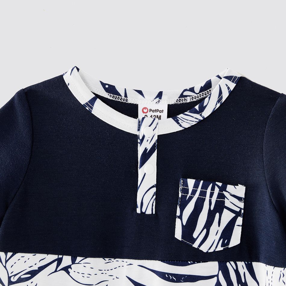 Family Matching Solid Splicing Plant Print Sleeveless Midi Dresses and Short-sleeve T-shirts Sets royalblue big image 12