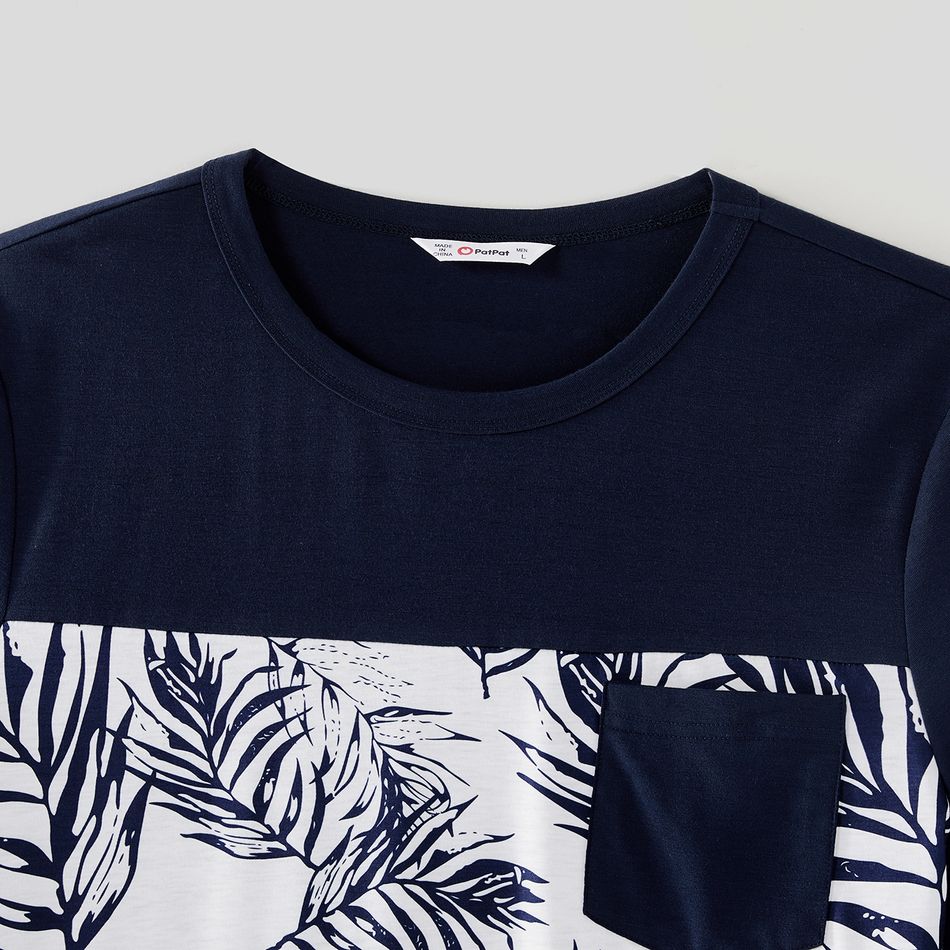 Family Matching Solid Splicing Plant Print Sleeveless Midi Dresses and Short-sleeve T-shirts Sets royalblue big image 9