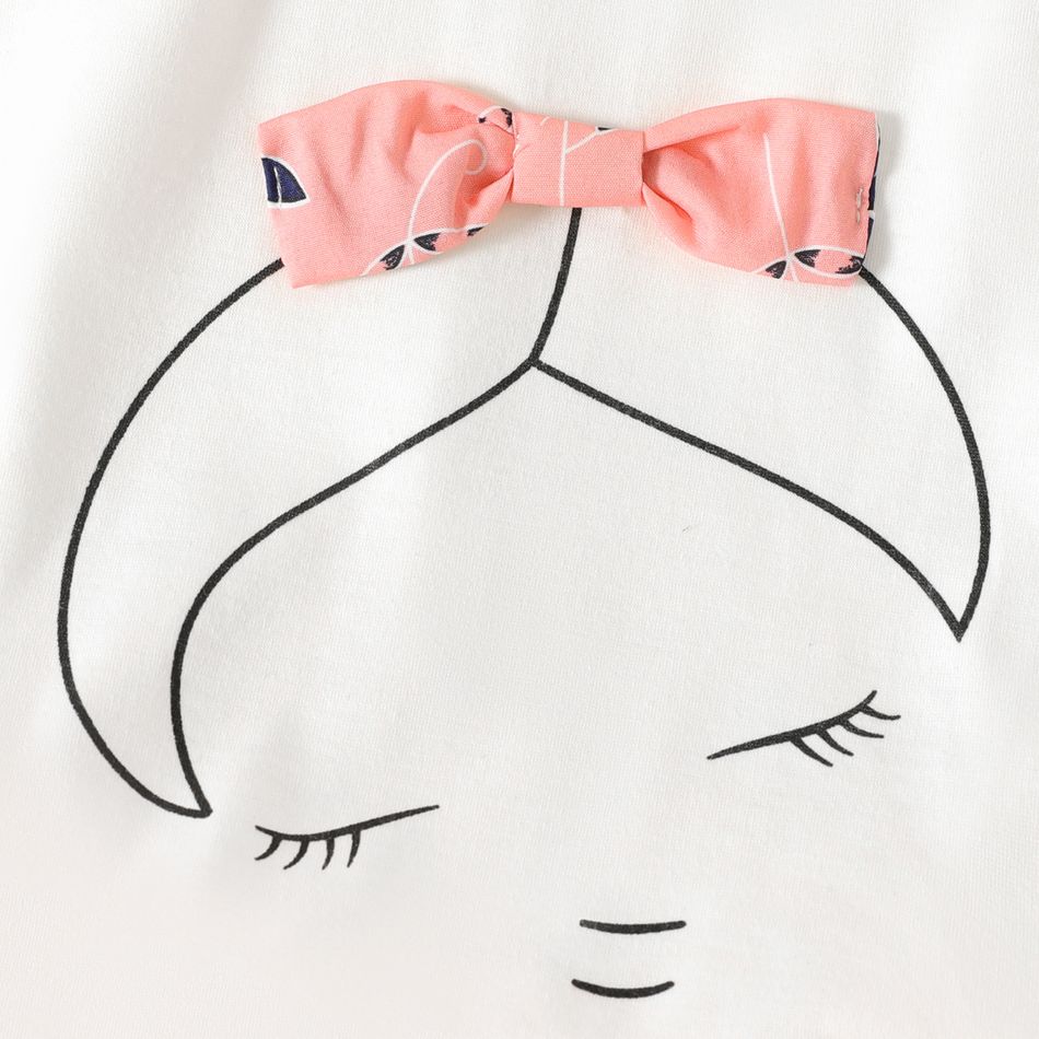 2pcs Kid Girl Bowknot Design Sleeveless Tee and Allover Print Shorts Set Pink big image 3