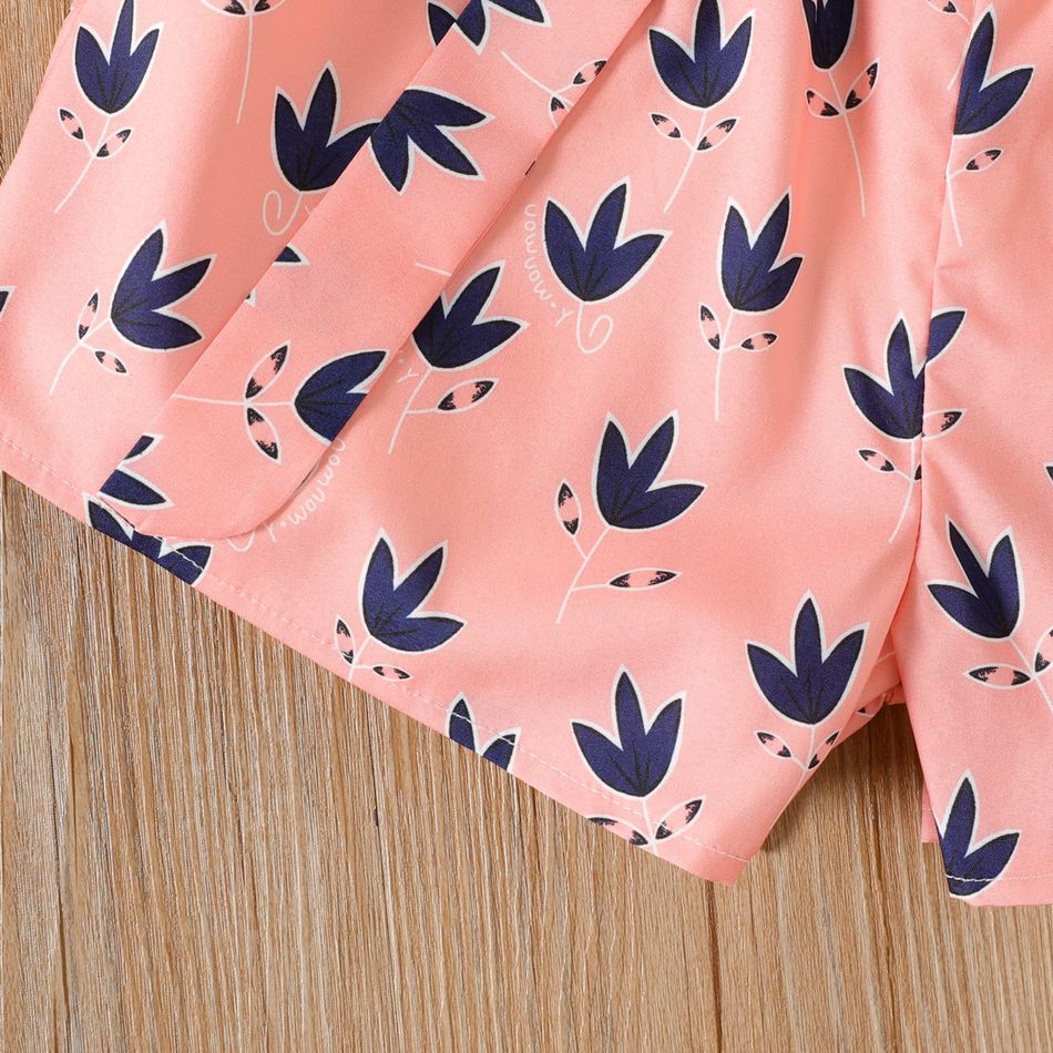 2pcs Kid Girl Bowknot Design Sleeveless Tee and Allover Print Shorts Set Pink big image 6