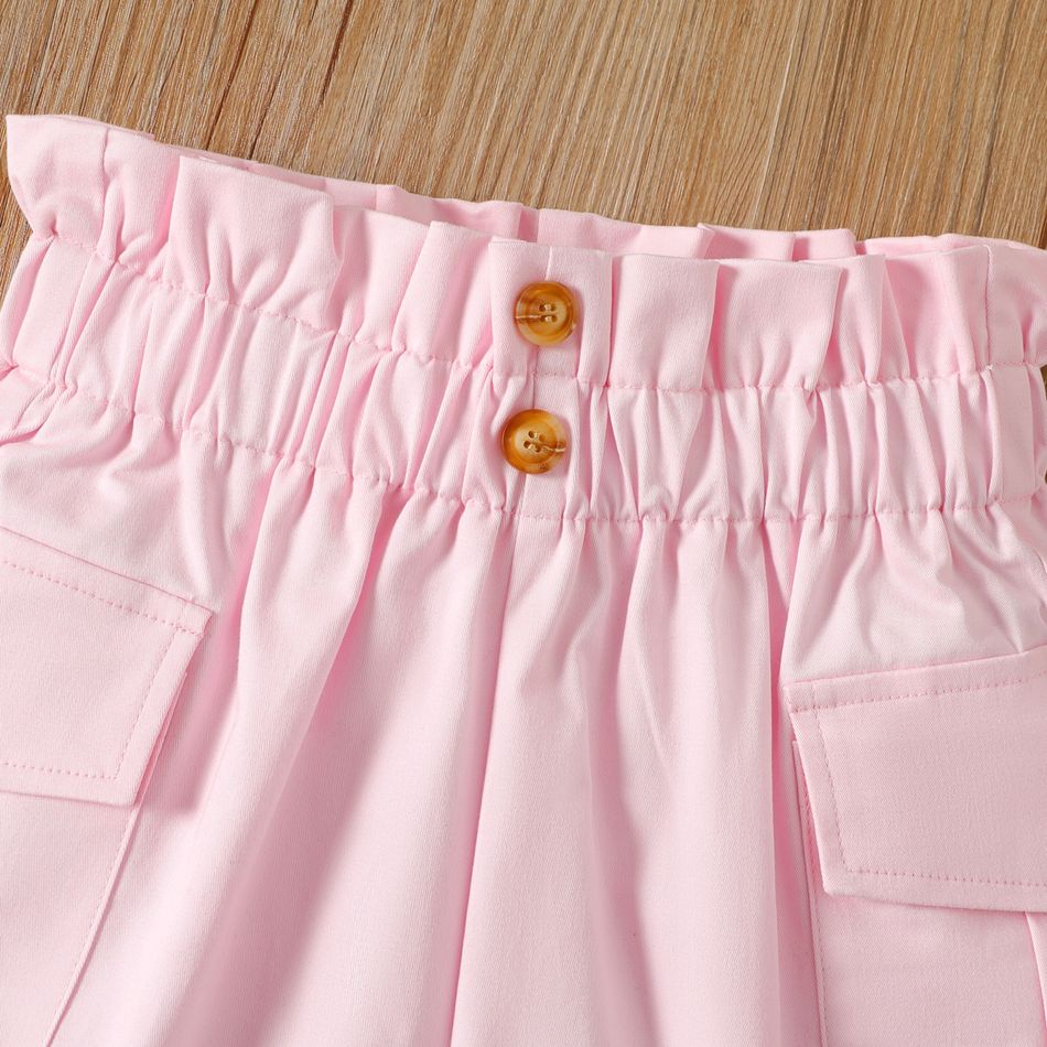 Shorts de bolsa de papel com design de bolso de botão de cor sólida para menina infantil Rosa big image 4