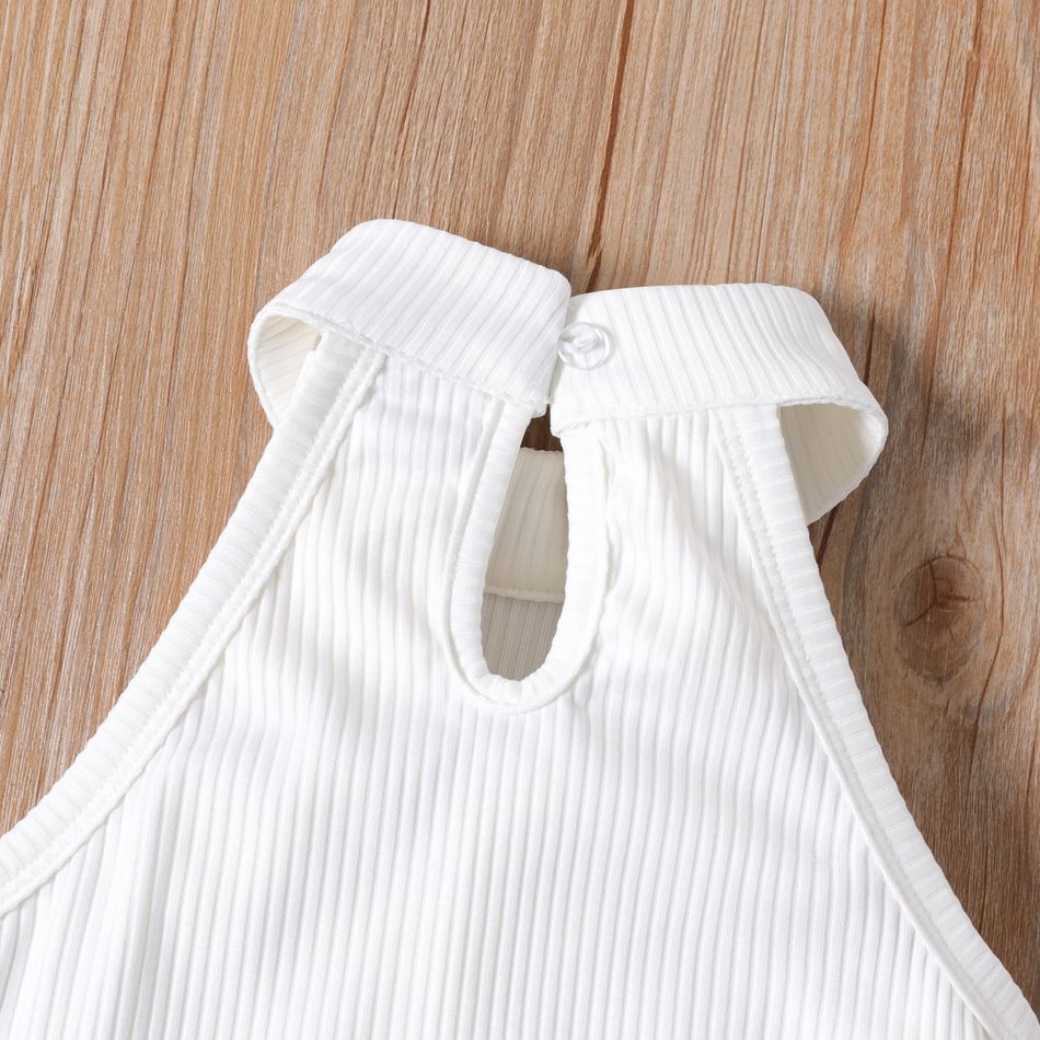 2pcs Toddler Girl Ribbed Halter Tank Top and Belted Shorts Set White big image 5