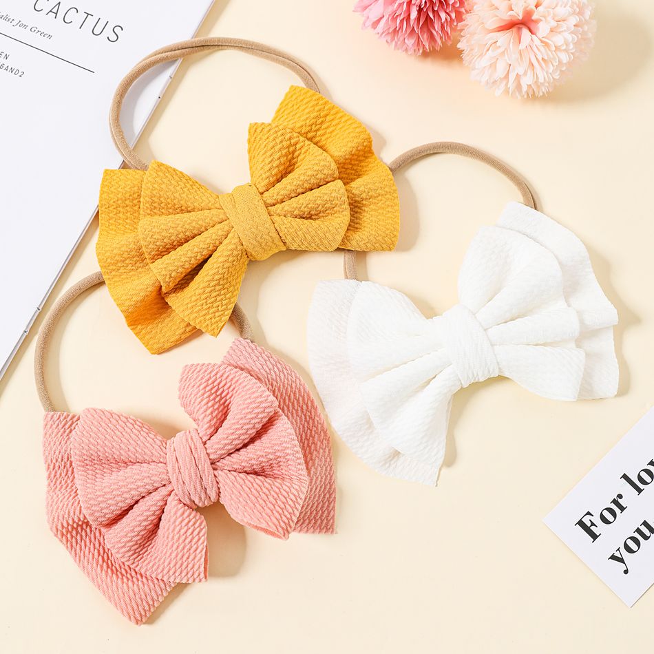Pure Color Textured Bowknot Hair Ties for Girls Rose Gold big image 5