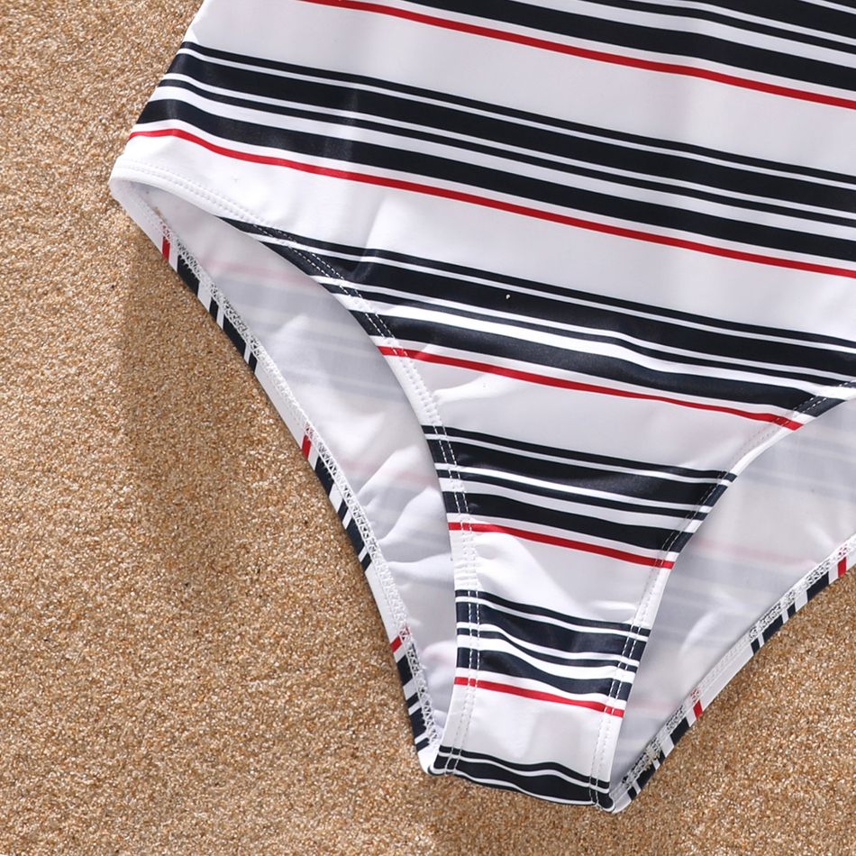 Family Matching Striped Swim Trunks Shorts and Splicing One-Piece Swimsuit Blue big image 5