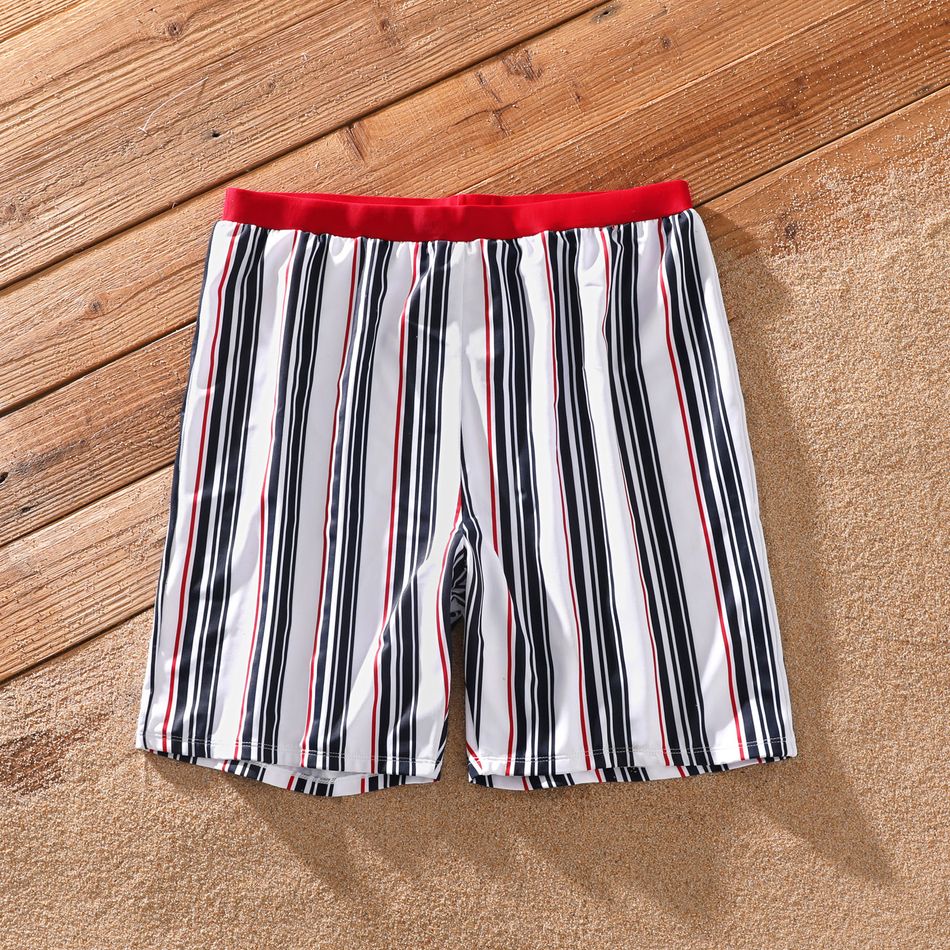 Family Matching Striped Swim Trunks Shorts and Splicing One-Piece Swimsuit Blue big image 8