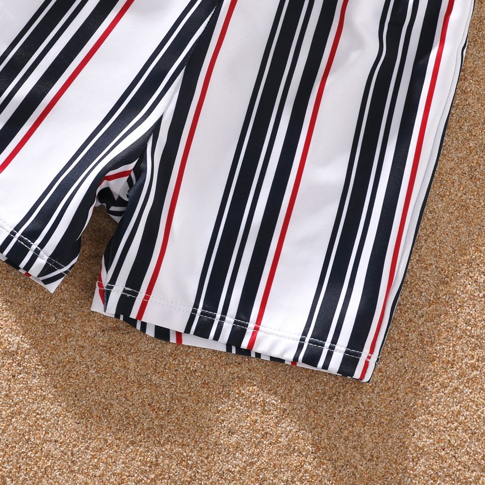 Family Matching Striped Swim Trunks Shorts and Splicing One-Piece Swimsuit Blue big image 10