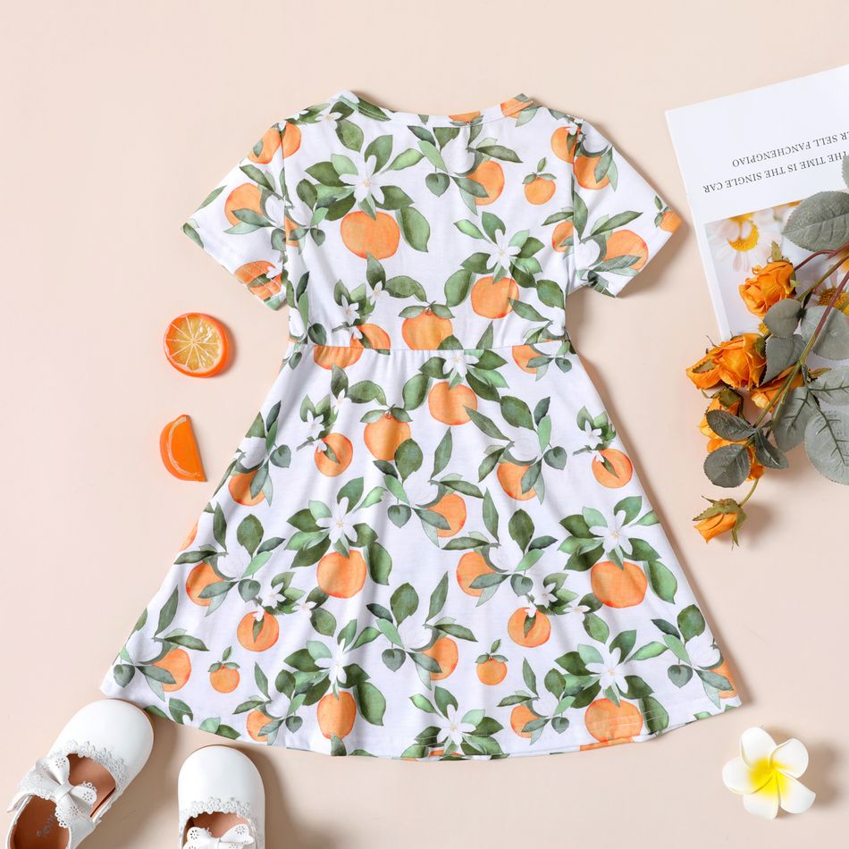 Toddler Girl Floral Orange Print Short-sleeve Dress Multi-color big image 2