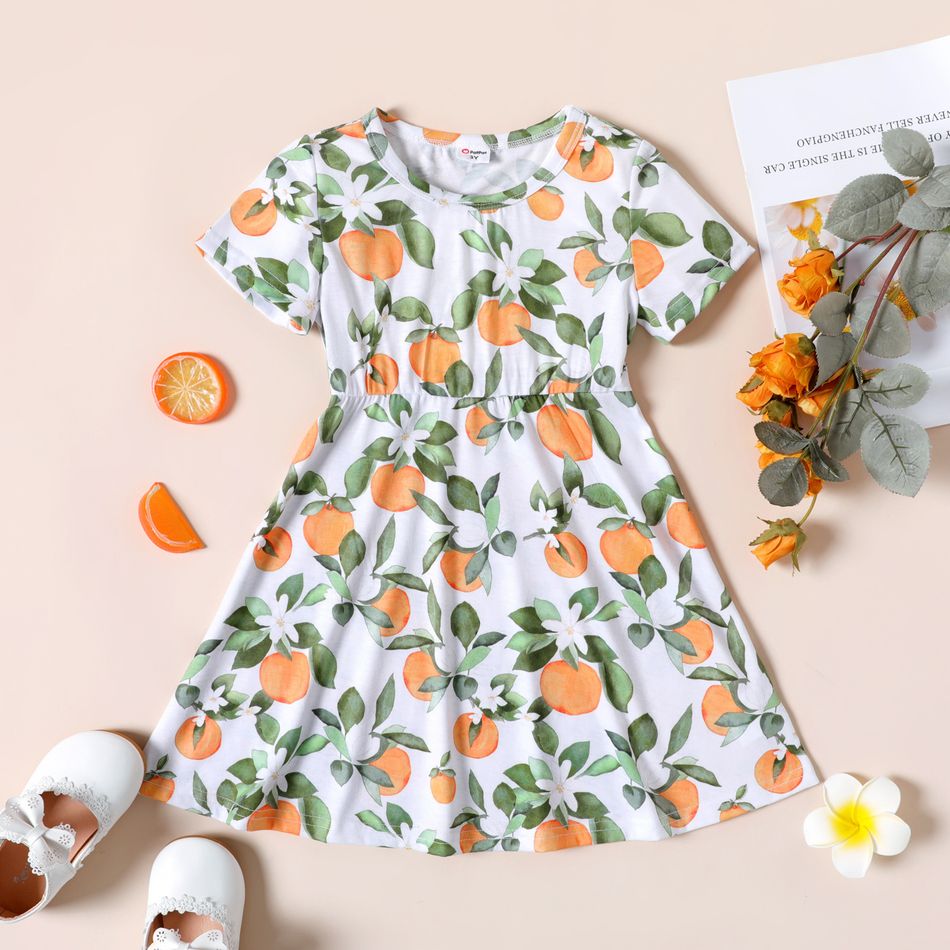 Toddler Girl Floral Orange Print Short-sleeve Dress Multi-color big image 1