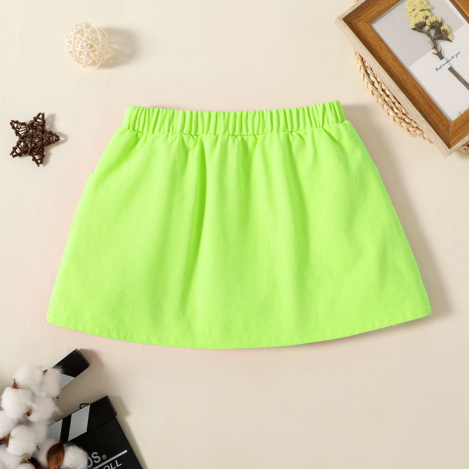 Toddler Girl 100% Cotton Solid Color Pocket Button Design Elasticized Skirt lightgreen big image 2