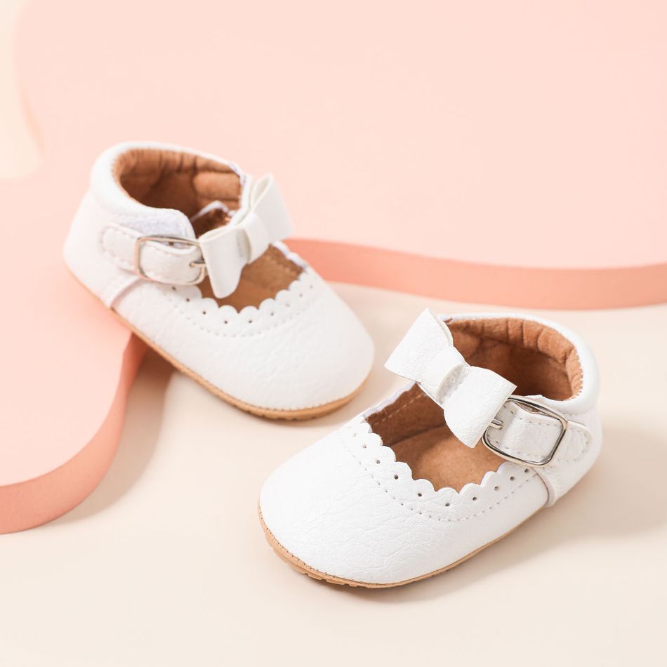 Baby / Toddler Bow Decor Wavy Edge Prewalker Shoes White