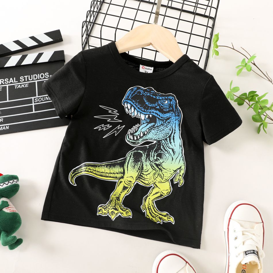 Toddler Boy Animal Dinosaur Print Short-sleeve Black Tee Black