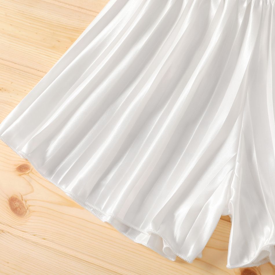 Kid Girl Pleated Solid Color Elasticized Shorts White big image 4